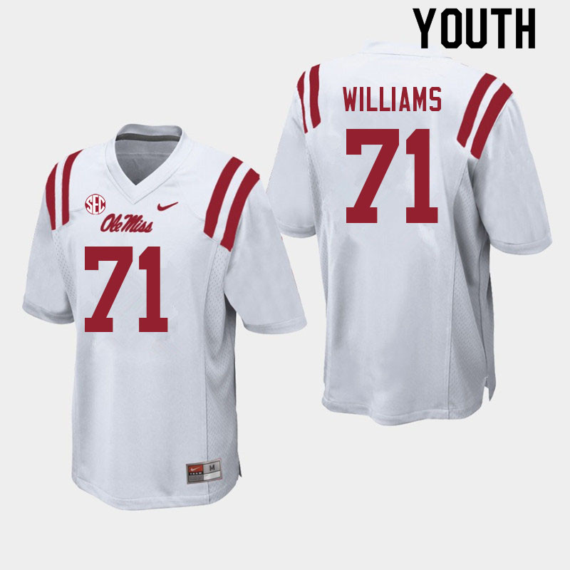 Jayden Williams Ole Miss Rebels NCAA Youth White #71 Stitched Limited College Football Jersey JZZ6258QW